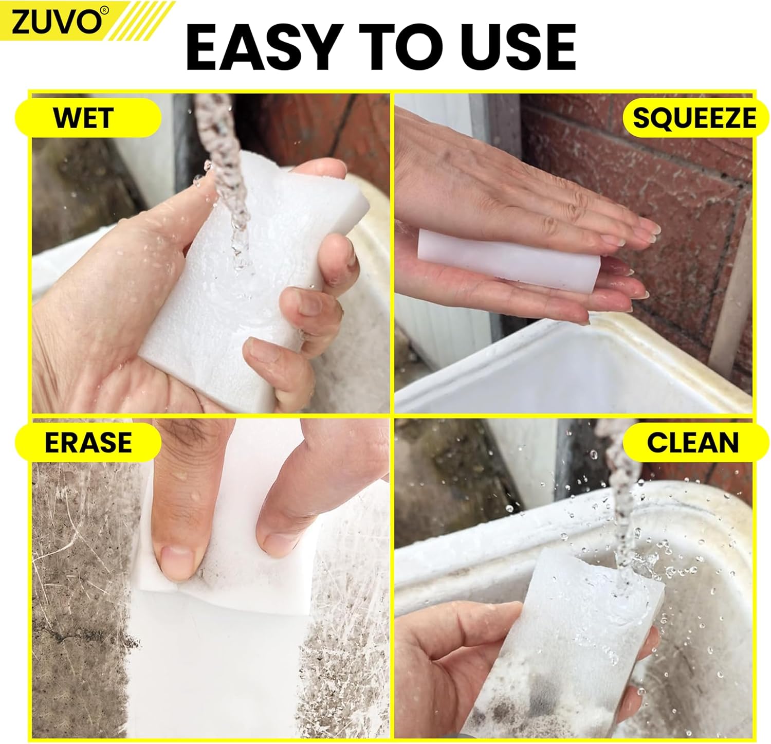 Zuvo Magic Eraser Sponge 12 Pack – Heavy Duty Eco Melamine Cleaning Pads