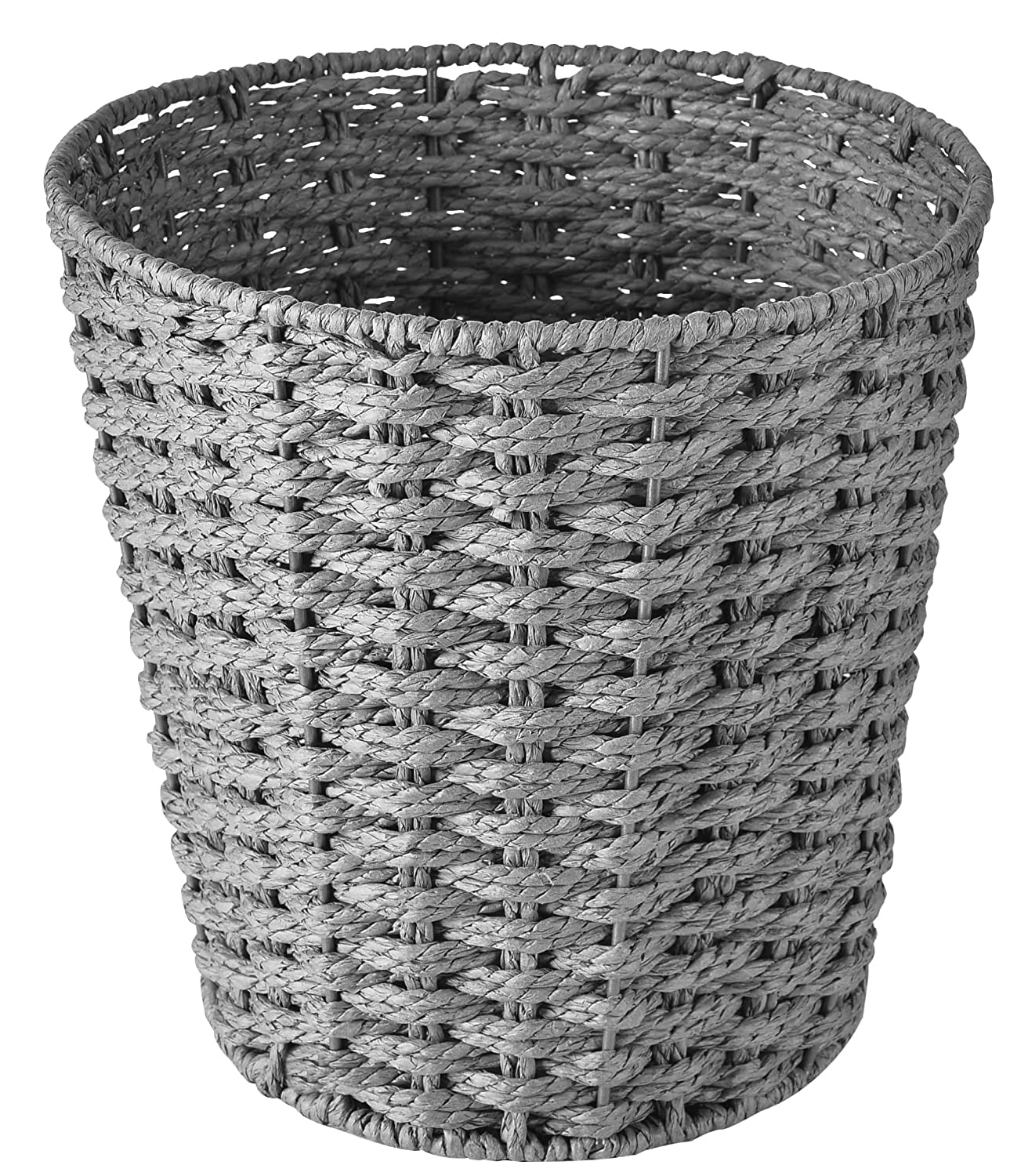 Zuvo Round Wicker Waste Paper Bin and Basket- Rubbish Basket for Bedroom, Bathroom, Offices or Home (Grey)