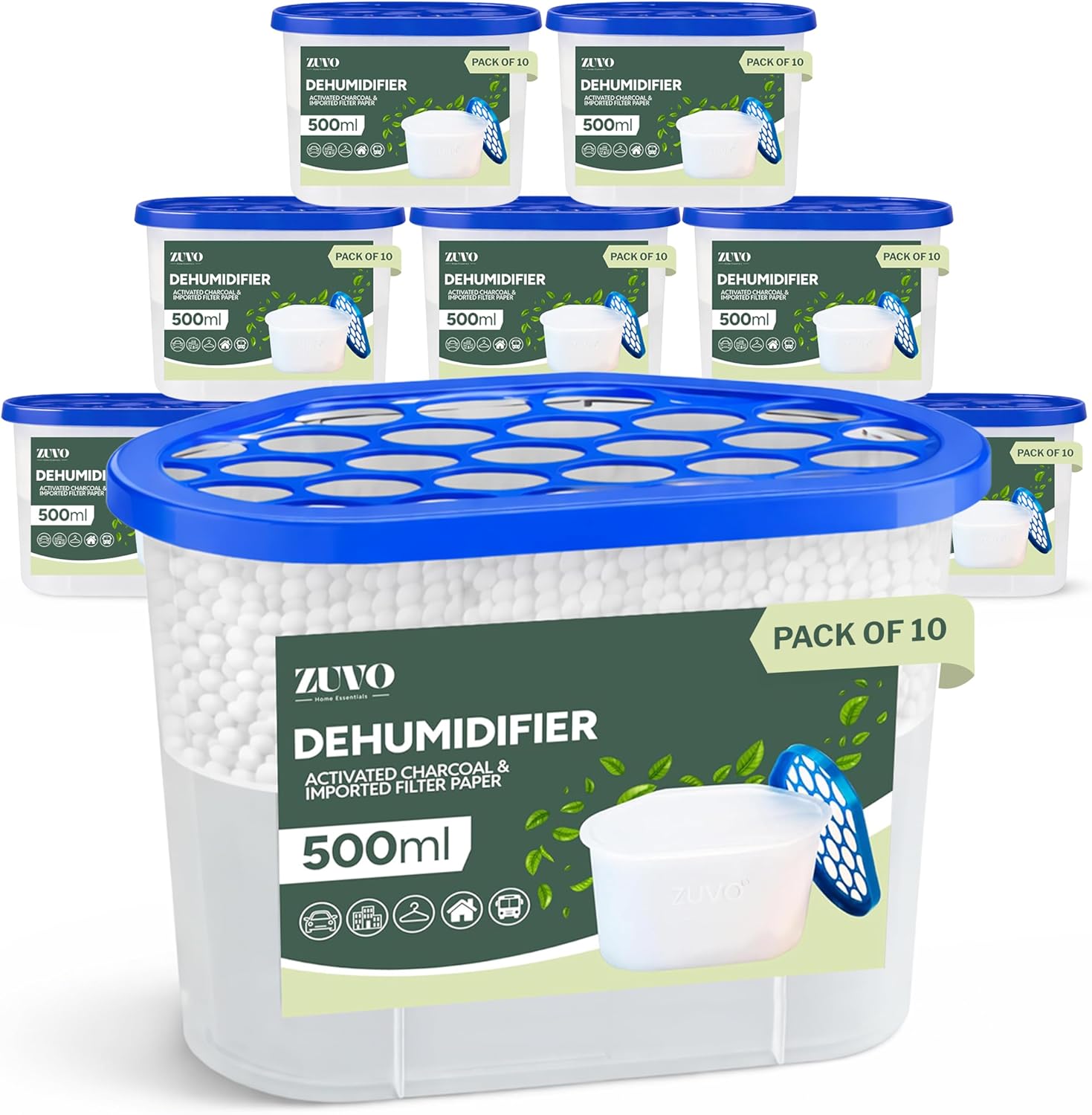 Zuvo Dehumidifier 500ml 10 Pack Disposable Moisture Absorber Damp Trap