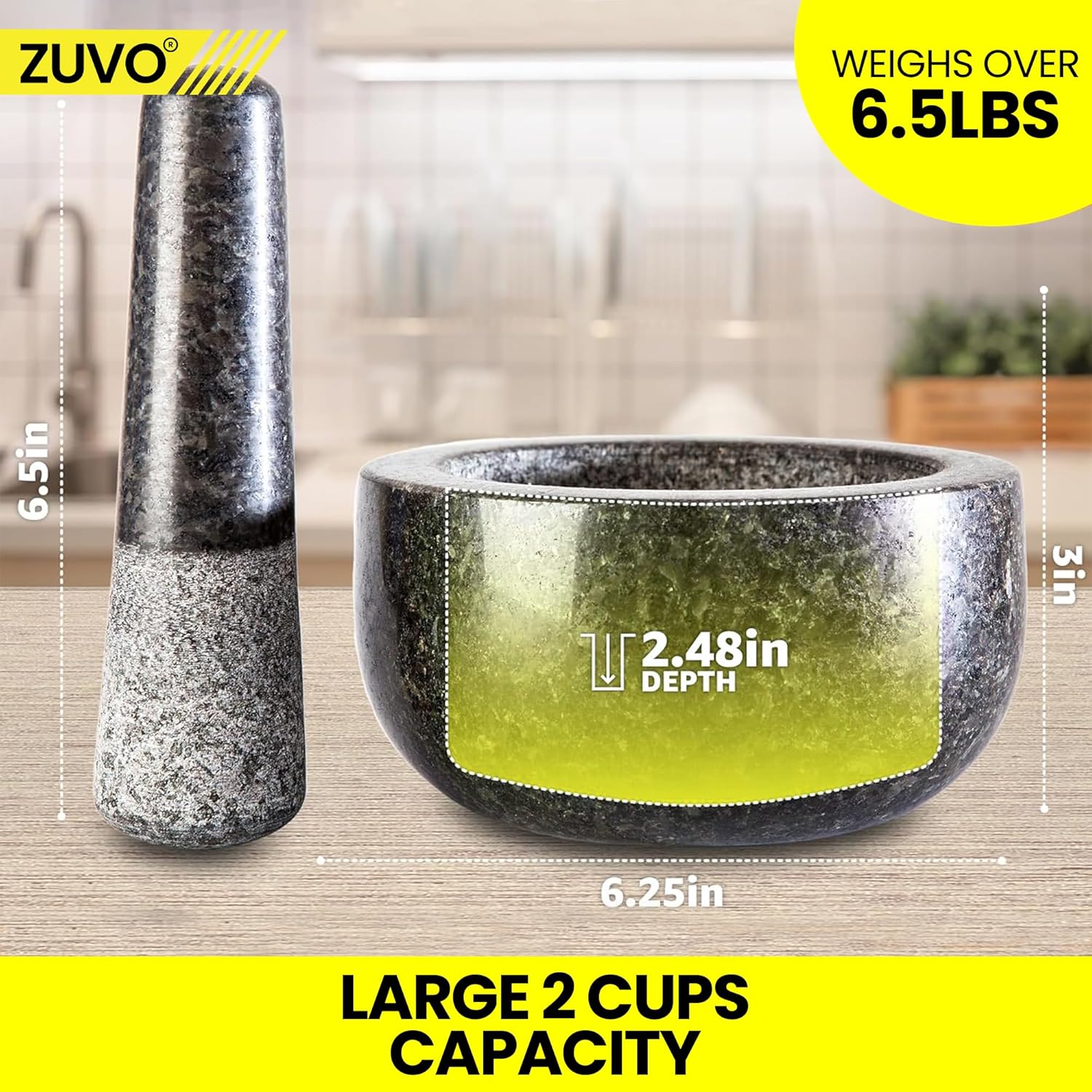 Zuvo Pestle and Mortar Set – Solid Natural Stone Durable Kitchen Grinder