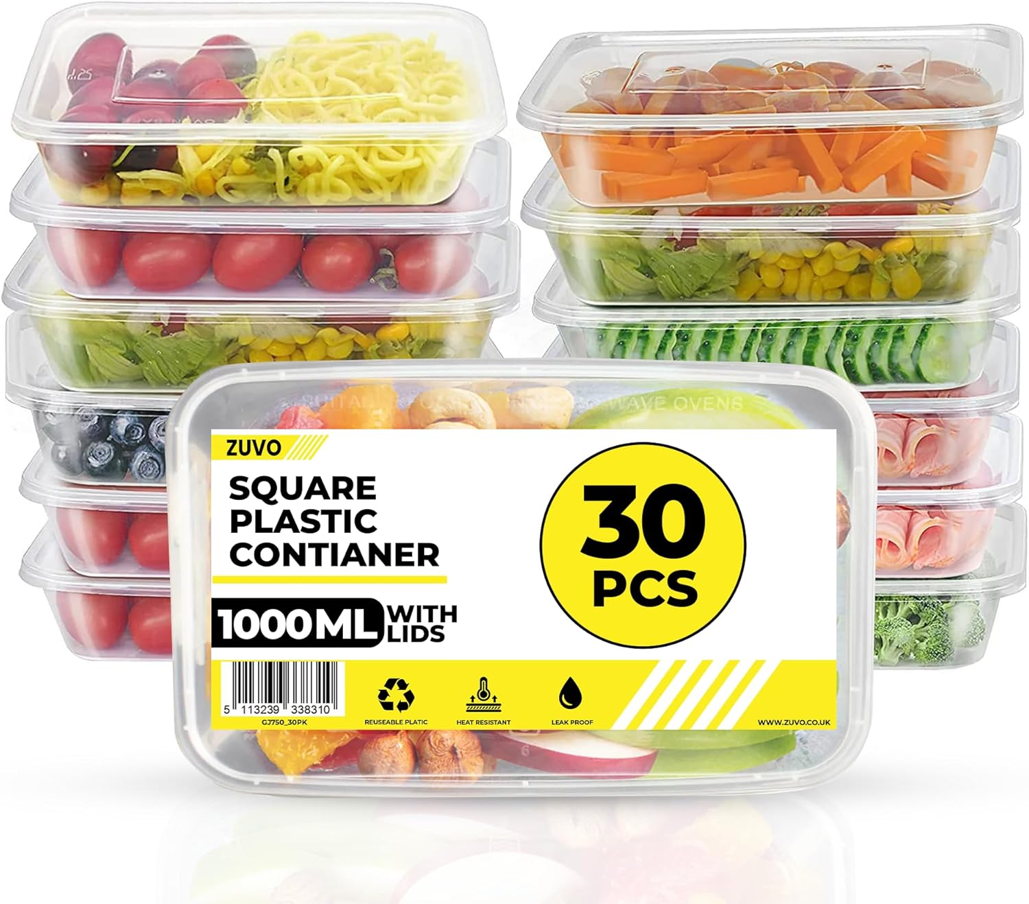 Zuvo Plastic Lunch Boxes 30 Pack Microwave & Freezer Safe with Lids