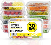Zuvo Plastic Lunch Boxes 30 Pack Microwave & Freezer Safe with Lids