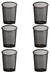 Zuvo Circular Mesh Waste Paper Bin Black Metal, Pack of 6