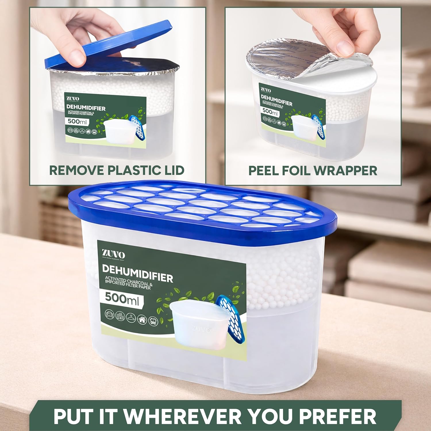 Zuvo Dehumidifier 500ml 20 Pack Disposable Moisture Absorber Damp Trap