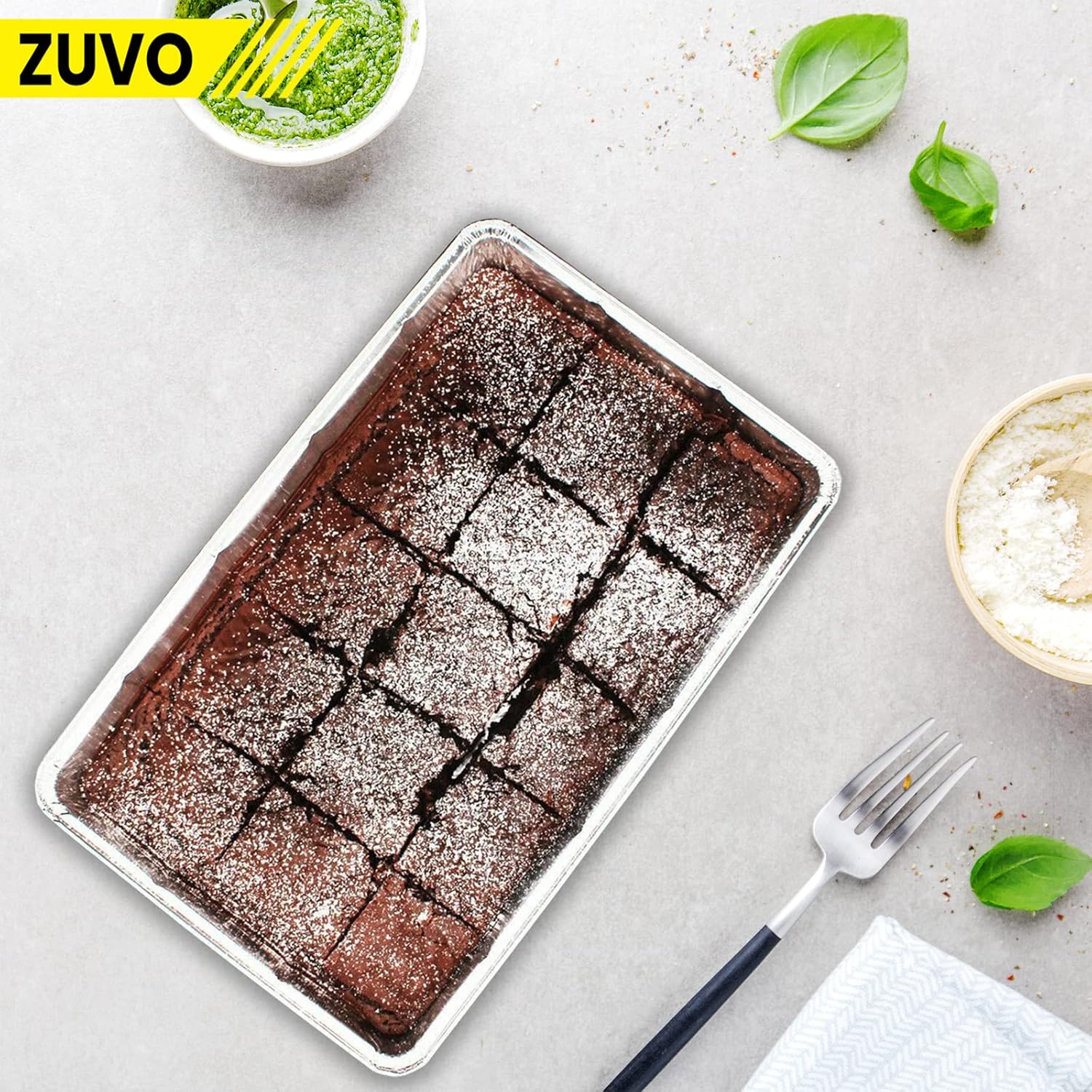 Zuvo Aluminium Foil Baking Trays - (10 Pack) - 32cm x 20cm x 3.3cm - Foil Trays for Cooking, Freezing, Serving and Storing Tray - Oven Baking Trays