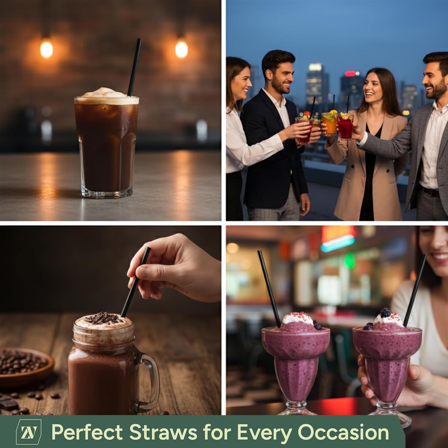 ZUVO | 250 x 14cm Black Paper Straws | Biodegradable Eco-Friendly Party Drinks