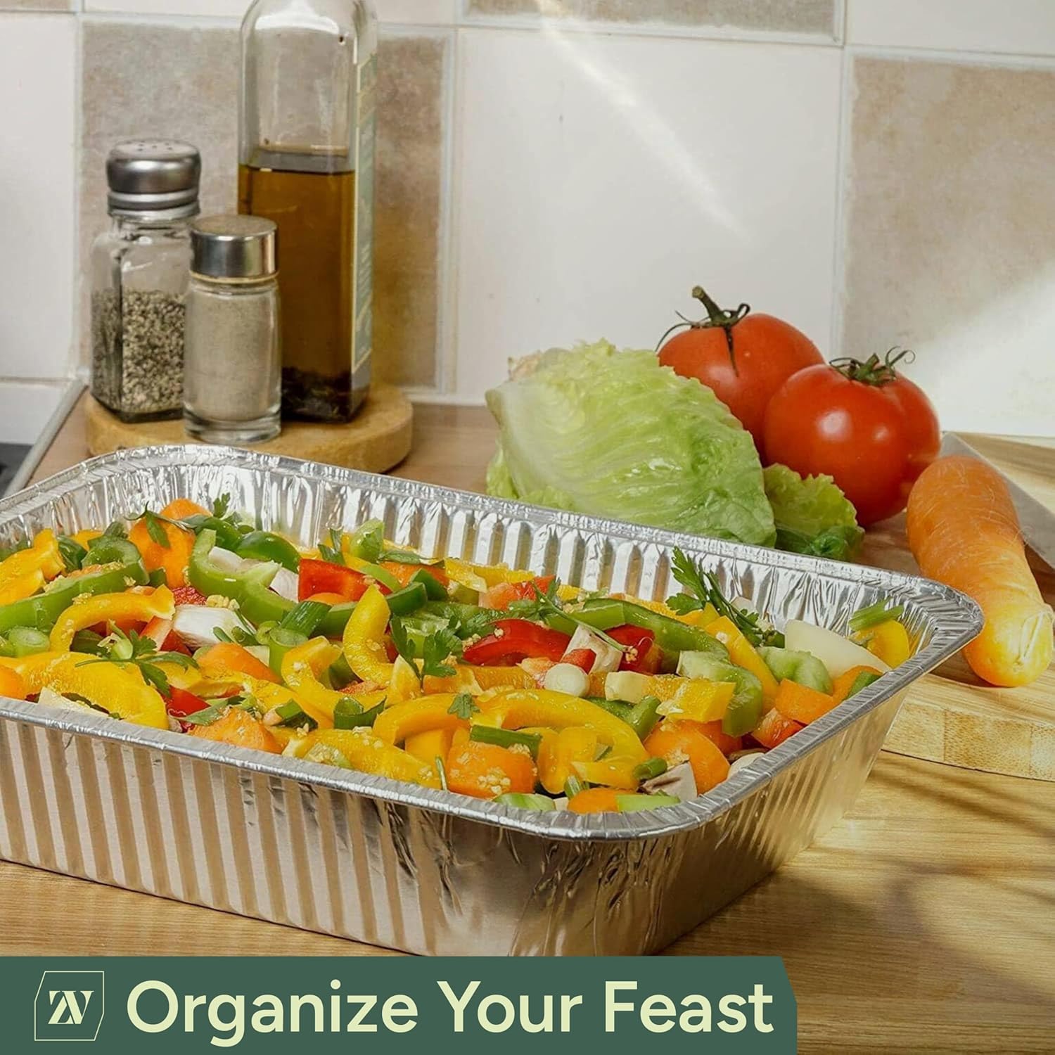 Zuvo | 10 x Large Foil Trays with Lids 32x26x7cm | Heavy-Duty Oven & BBQ Pans