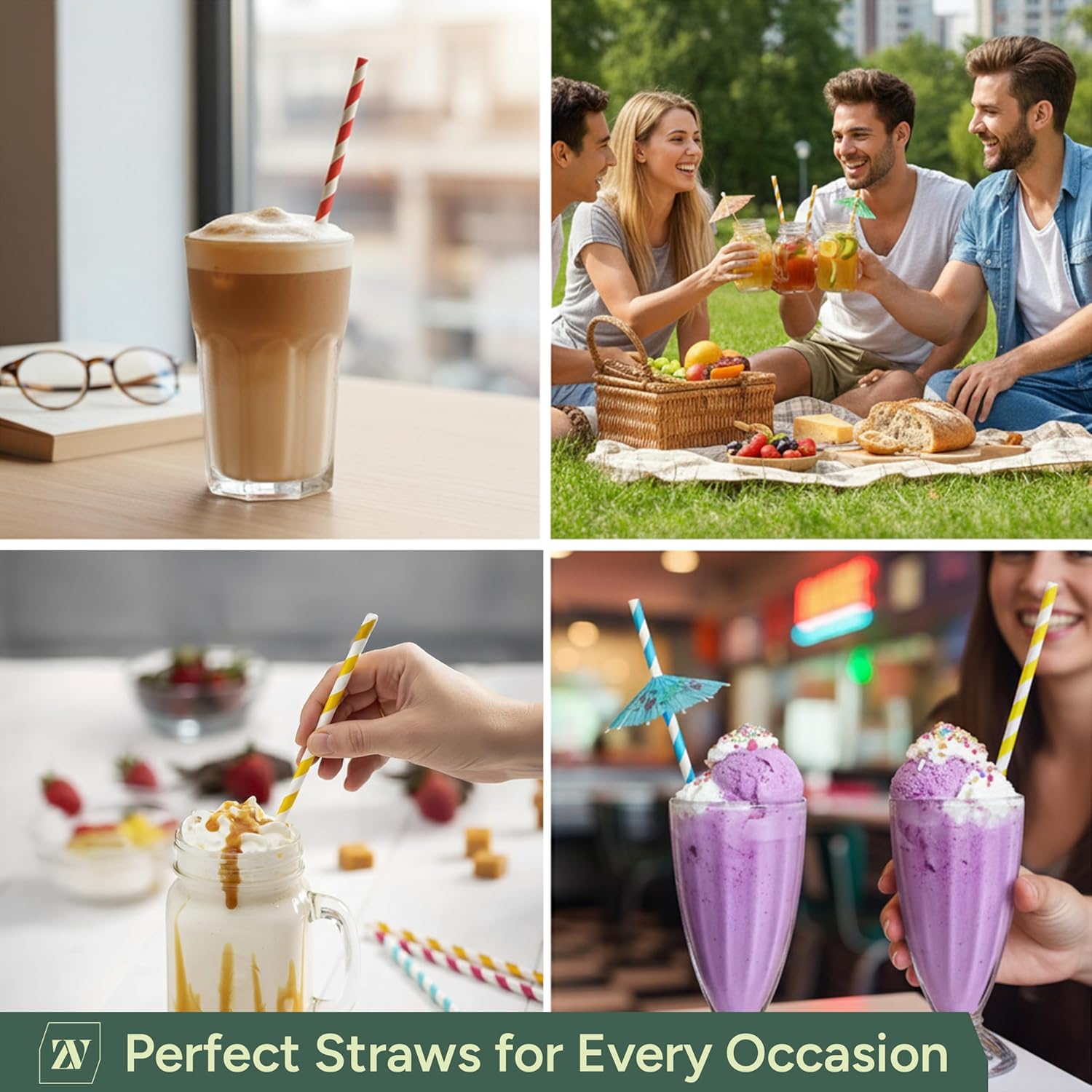 ZUVO 250 x Paper Drinking Straws 20cm | Biodegradable Eco-Friendly Party Pack