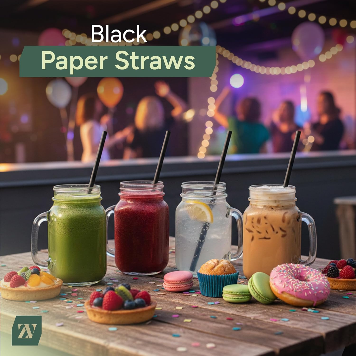 ZUVO | 250 x 14cm Black Paper Straws | Biodegradable Eco-Friendly Party Drinks