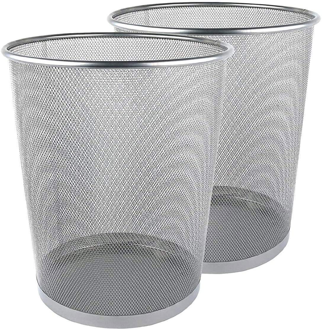 Zuvo Silver Round Metal Mesh Waste Paper Bin Lightweight Pack of 2 (Silver Round)