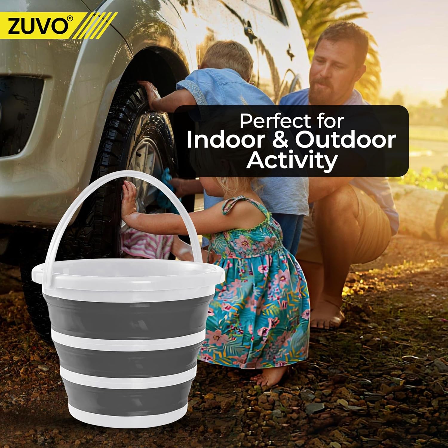 Zuvo Collapsible Bucket 10L Silicone Folding Mop Bucket White Grey