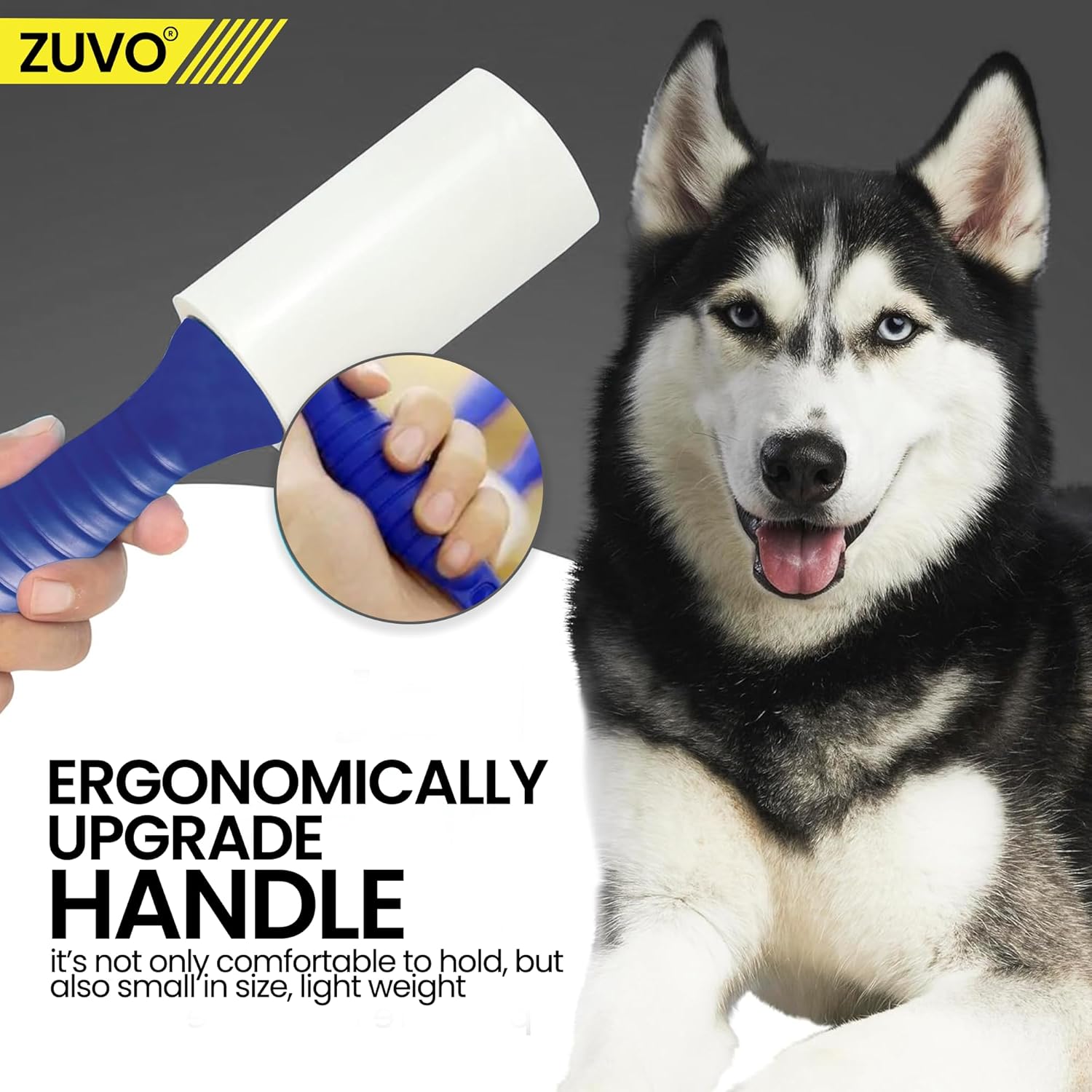 Lint Roller with 2 Handles & 5 Refills, Pet Hair Remover for Cats and Dogs, Extra Sticky Hair Remover, Reusable Lint Roller for Clothes & Furniture, Efficient Hair Removal - Zuvo