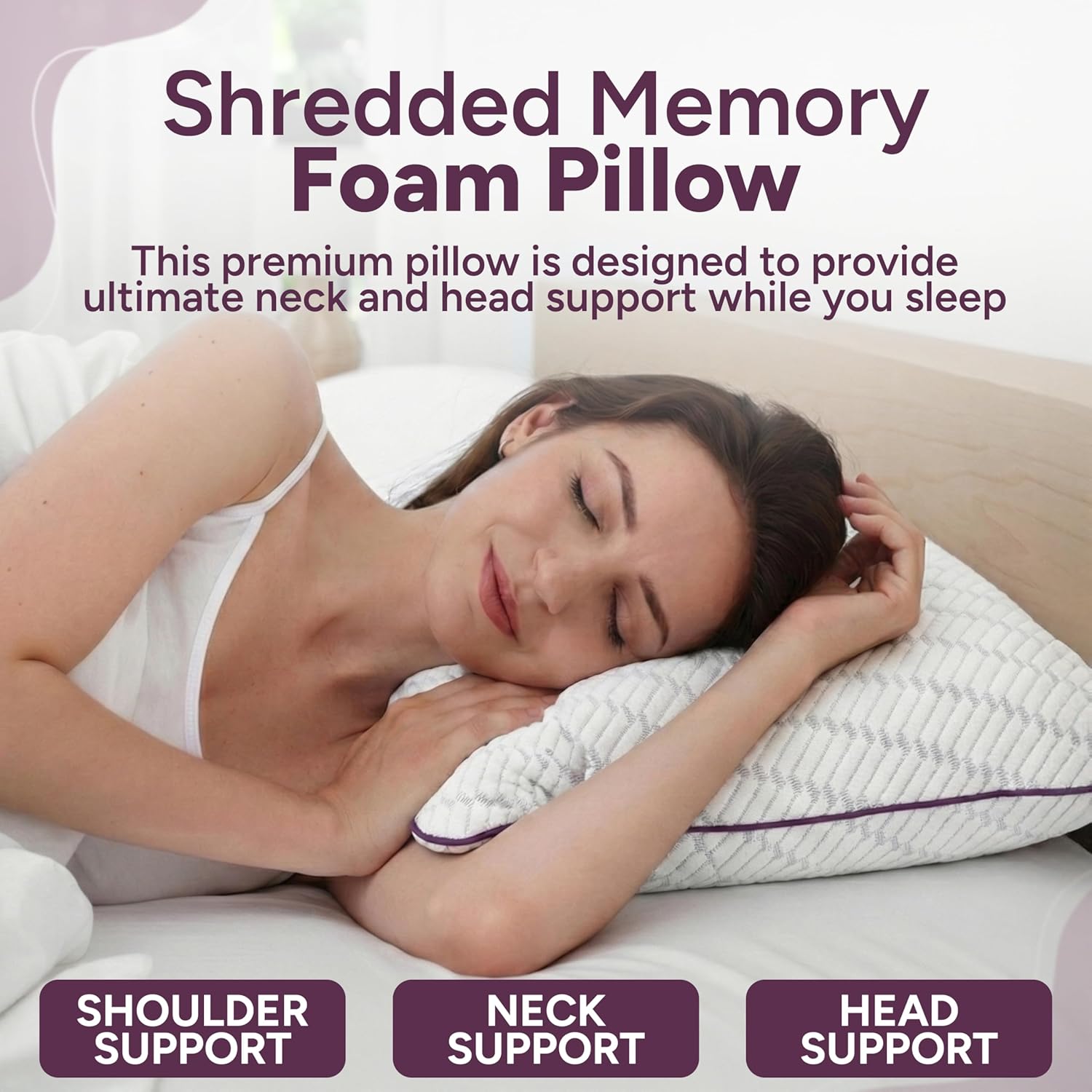 Adjustable Shredded Memory Foam Pillow for Neck and Shoulder Support Customisable for Side and Back Sleepers Pack of 2