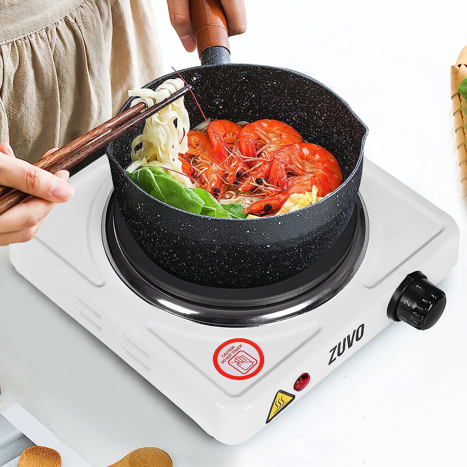 1500w Single Hot Plate - Ring Stove Hob - Portable & with Adjustable Thermostat - Cast Iron Heating Plate - Best for Cooking - Zuvo