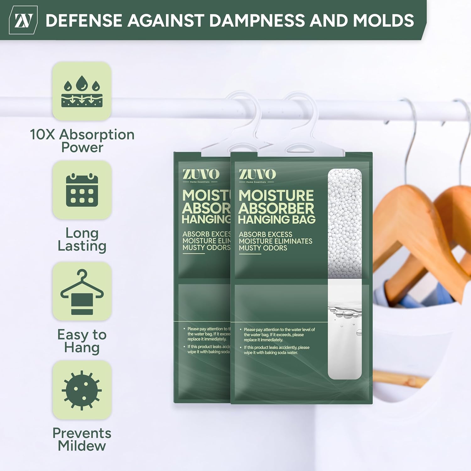Zuvo Wardrobe Dehumidifier Hanging Bags 6 Pack Moisture Absorber