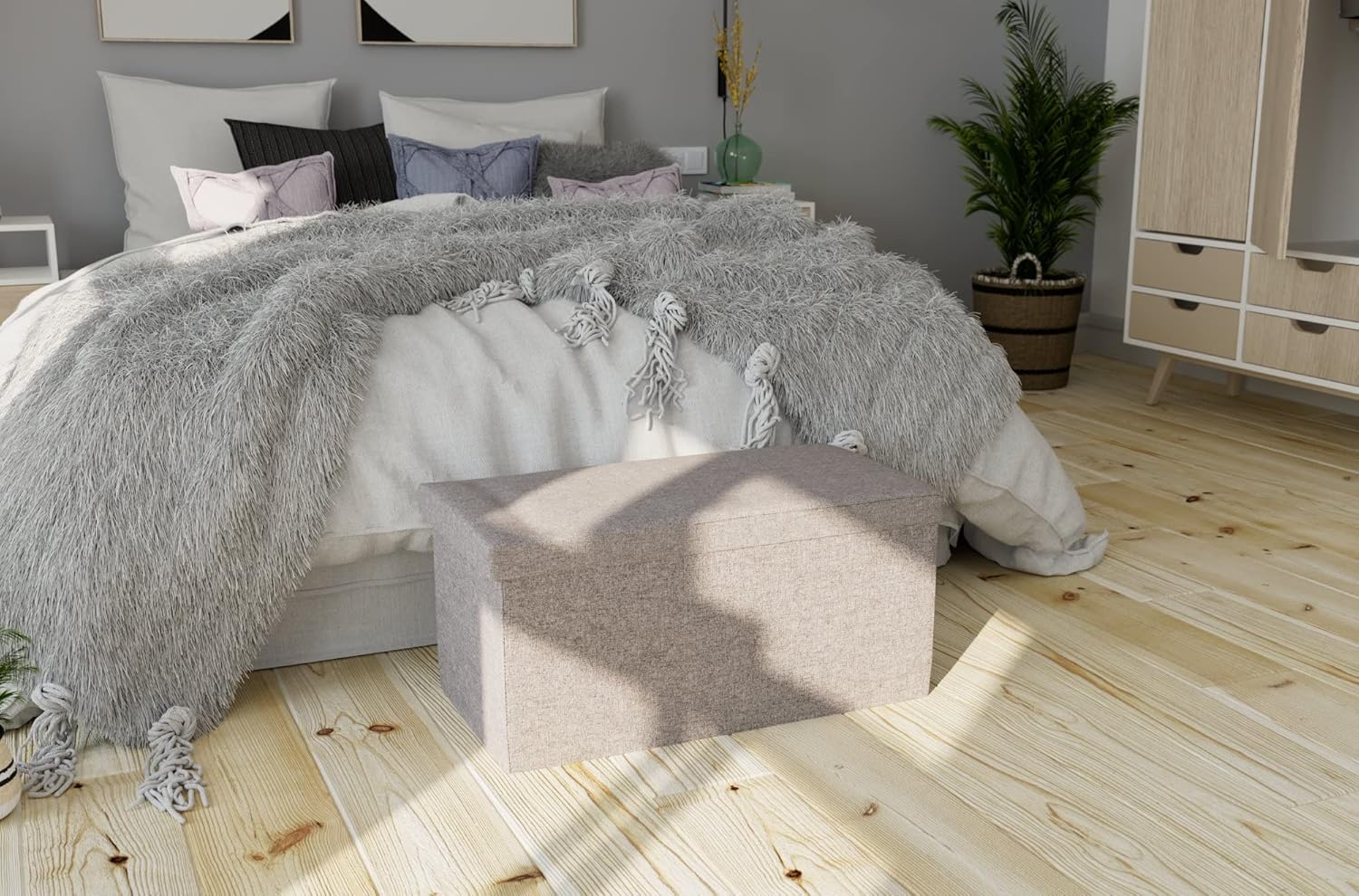 Zuvo Ottoman Storage Box 76x38x38cm Foldable Fabric Stool Chair Light Grey