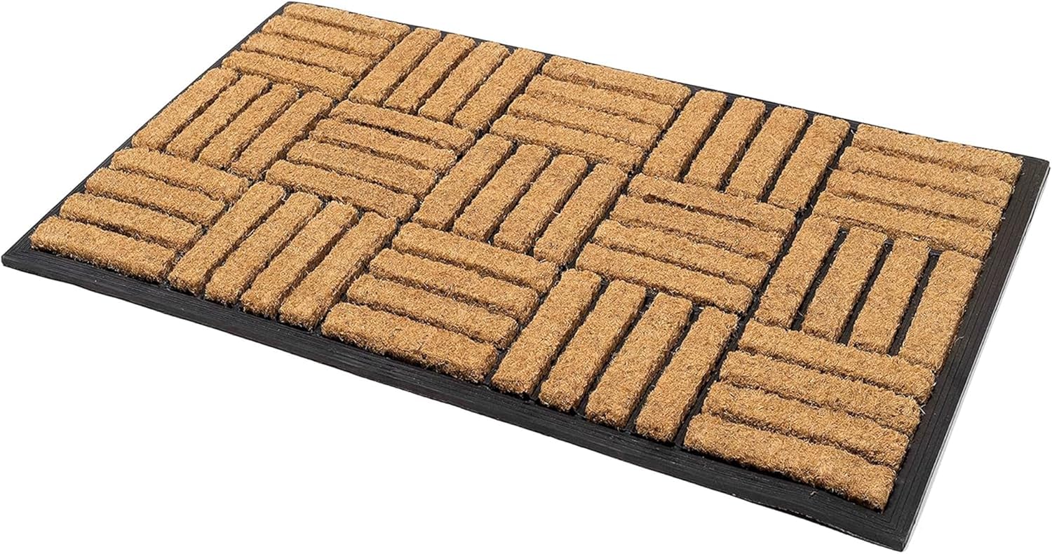 Zuvo Coir Door Mats - Heavy Duty Door Mats Cut to Size - Brown Coir with Non Slip PVC Backing - Coir Door Mats Outdoor & Indoor (40x70 cm - Zig Zag Coir Mat)