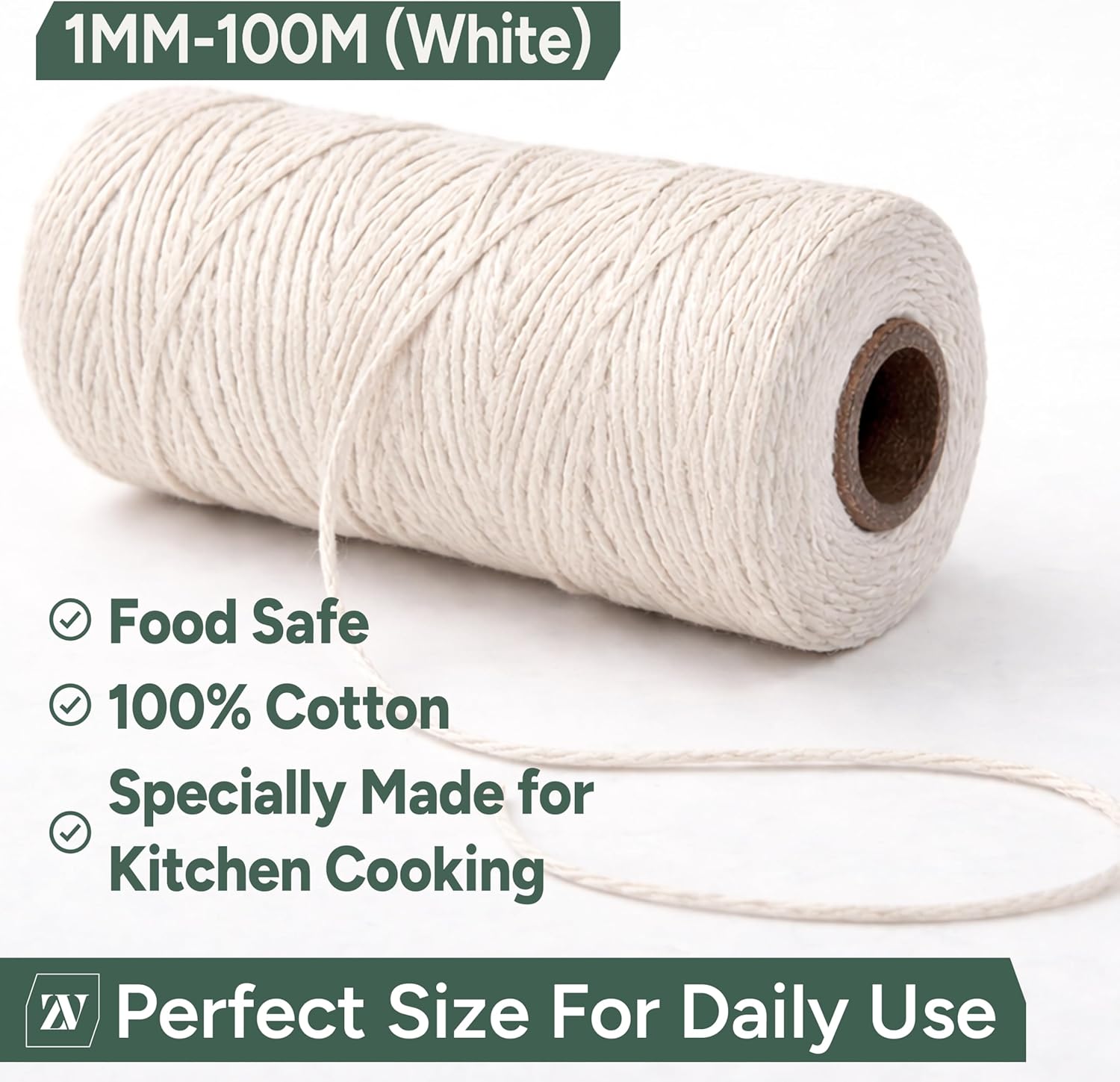 Zuvo Butchers Twine 100m White Cotton String for Meat Trussing and Baking