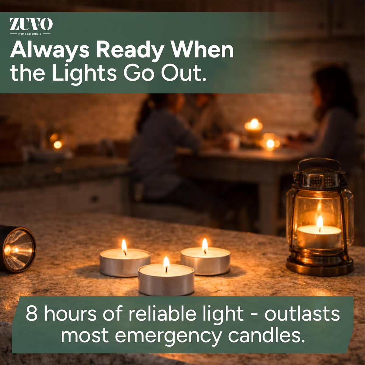 Zuvo Tea Light Candles 8 Hour Burn – 50 Pack Long-Lasting Unscented Tealights