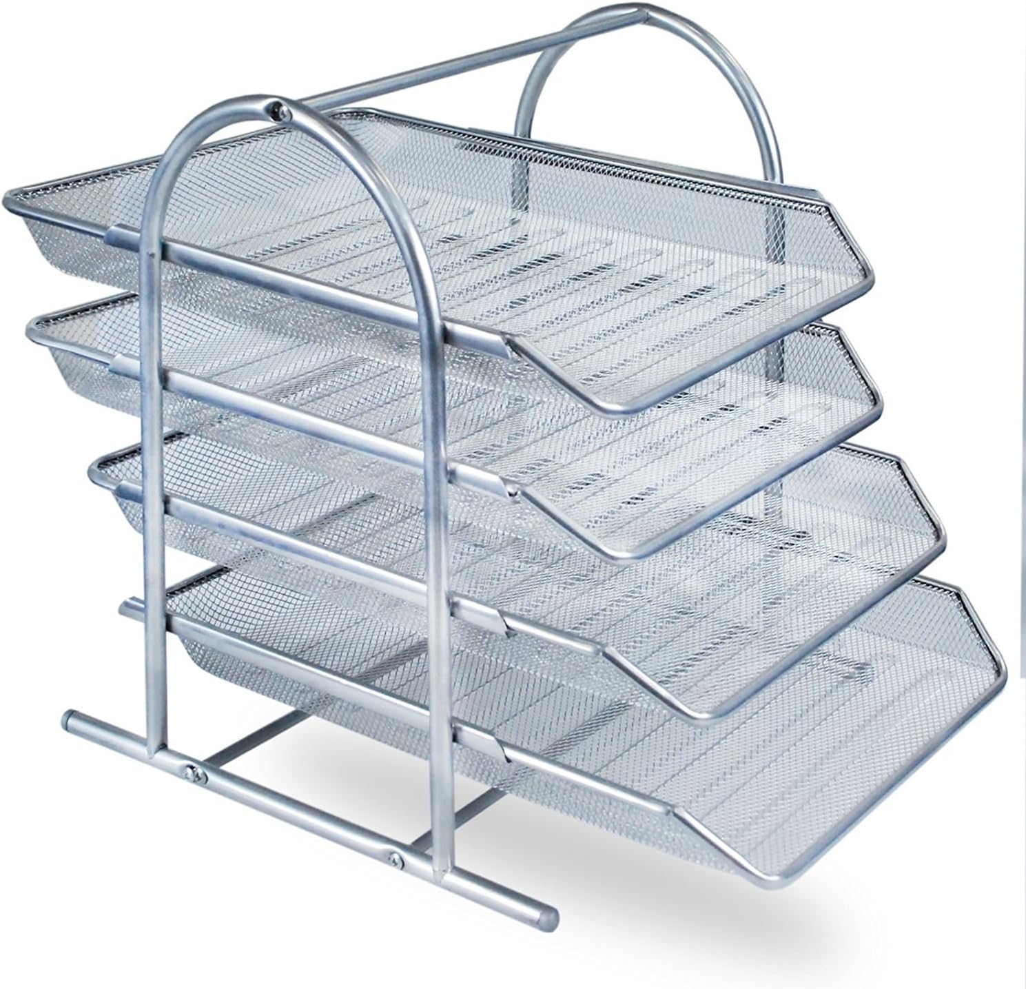 Zuvo Mesh Desk Organiser 4 Tier Silver Letter Tray for Office Storage