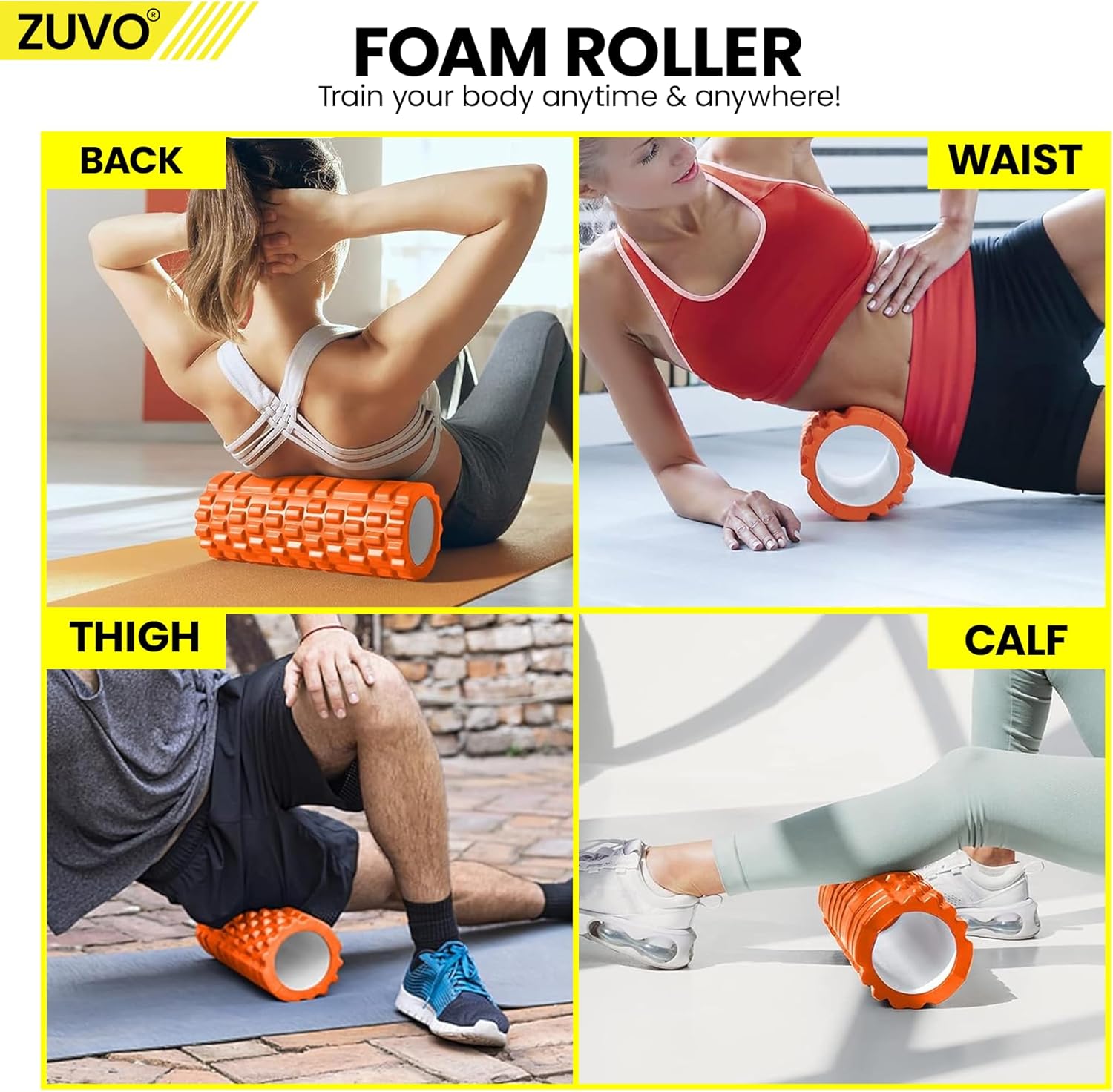 Foam Roller for Gym Equipment - Lightweight Orange Foam Rollers for Muscles and Back Massagers for Pain Relief - Premium Quality Massage Tool by Zuvo