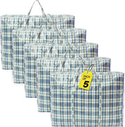 Extra Large Laundry Storage Checkered Shopping Bags 5 Pack, (60 x50 x25 cm) Strong and Durable