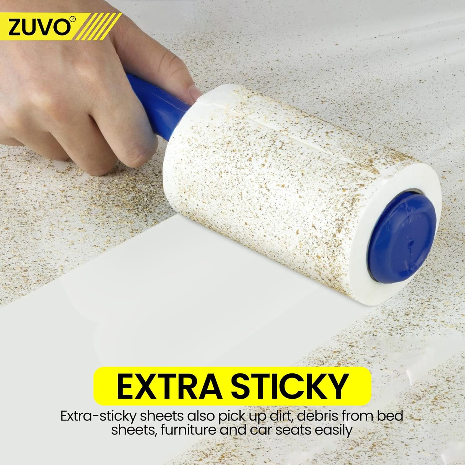 Lint Roller with 2 Handles & 5 Refills, Pet Hair Remover for Cats and Dogs, Extra Sticky Hair Remover, Reusable Lint Roller for Clothes & Furniture, Efficient Hair Removal - Zuvo