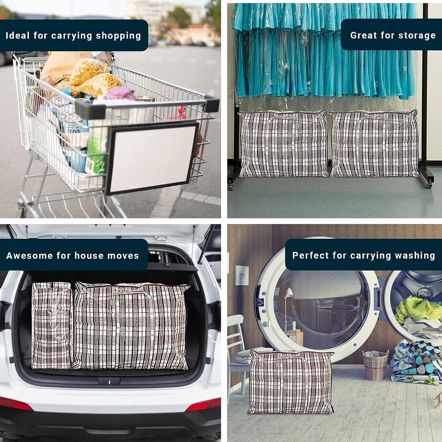 Zuvo Large Laundry Bags with Zip 10 Pack Waterproof Reusable Storage 60x50x25