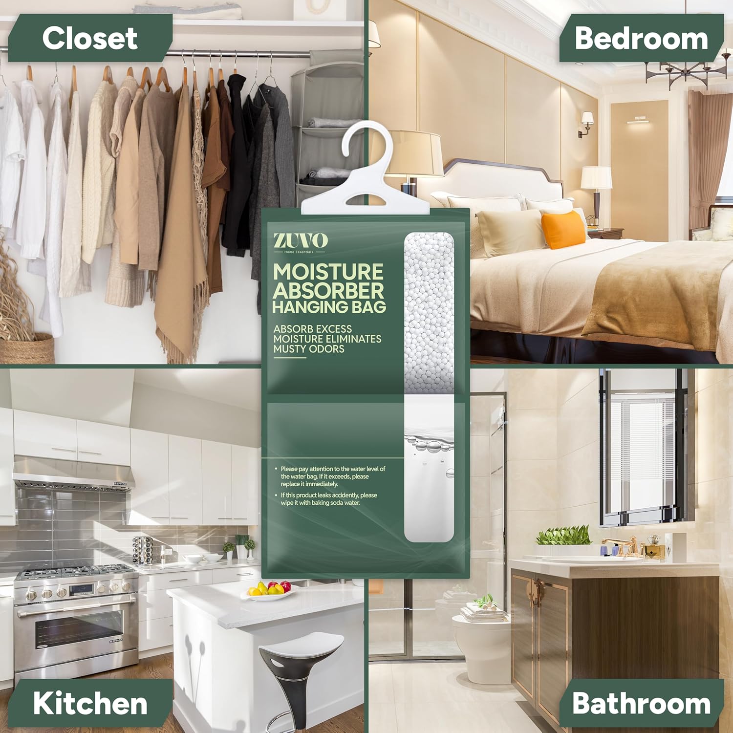 Zuvo Wardrobe Dehumidifier Hanging Bags 6 Pack Moisture Absorber