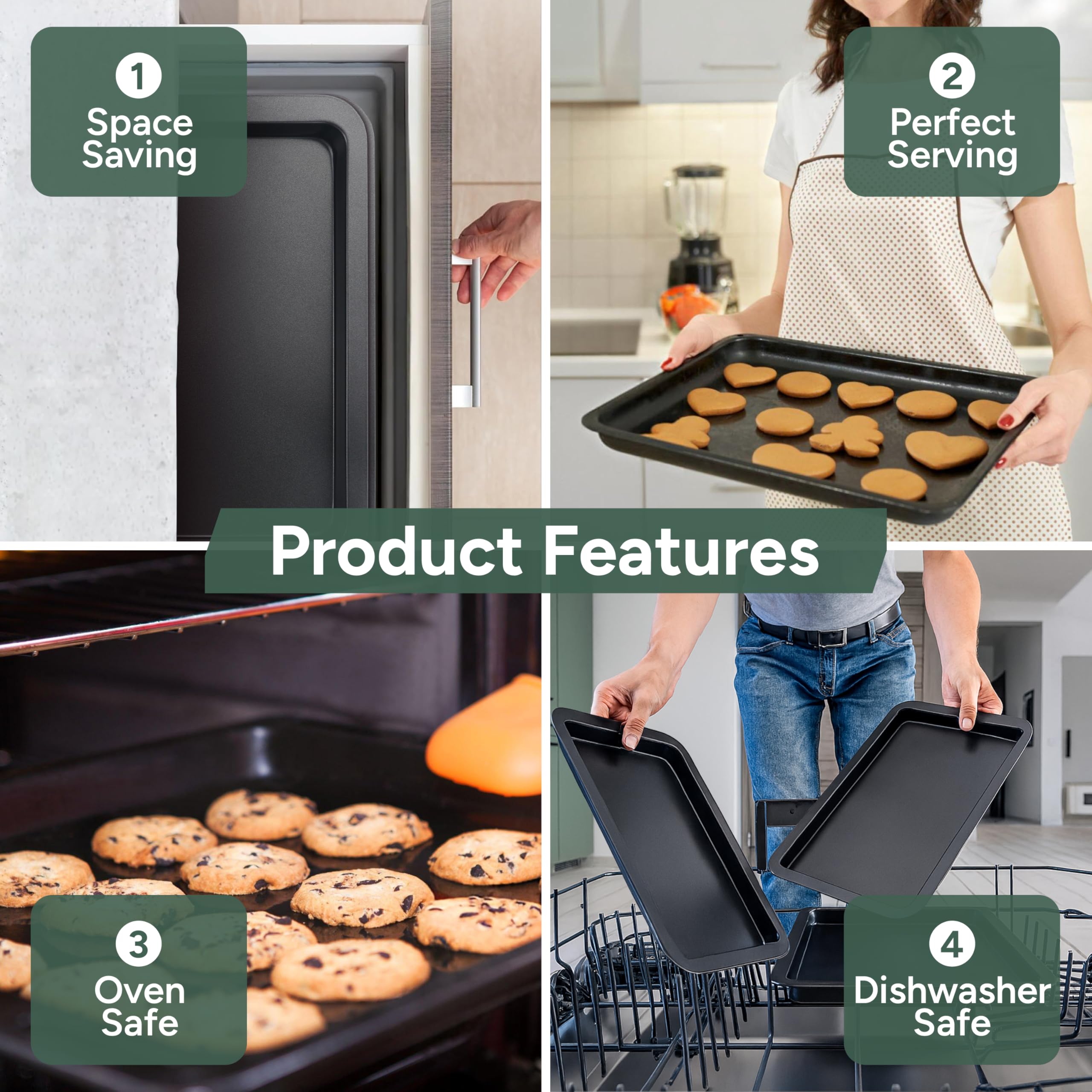 Zuvo Non Stick Baking Tray 38 x 26 cm Carbon Steel Oven Tray for Baking Roasting 1 Pack
