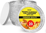 Zuvo Round Aluminium Containers 20 Pack Foil Flan Cases with Paper Lids