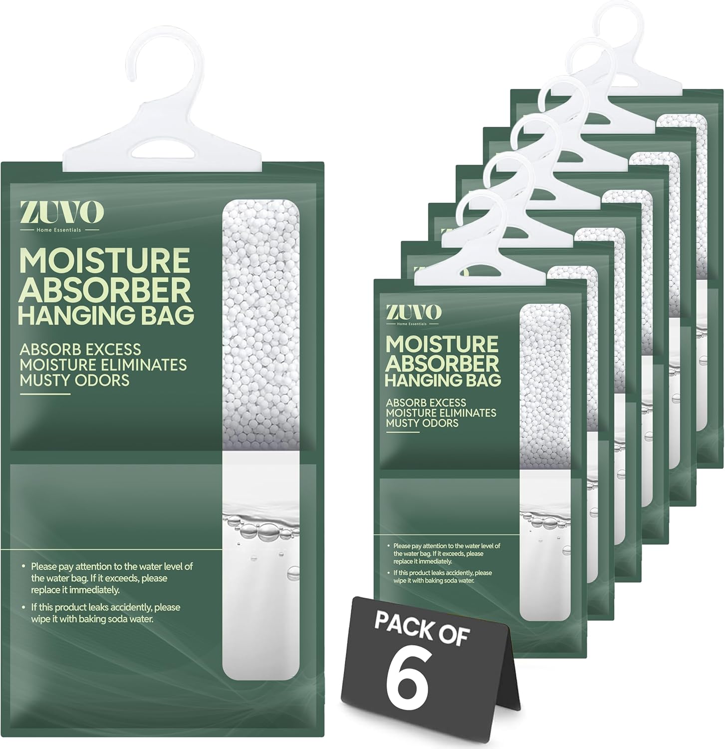 Zuvo Wardrobe Dehumidifier Hanging Bags 6 Pack Moisture Absorber