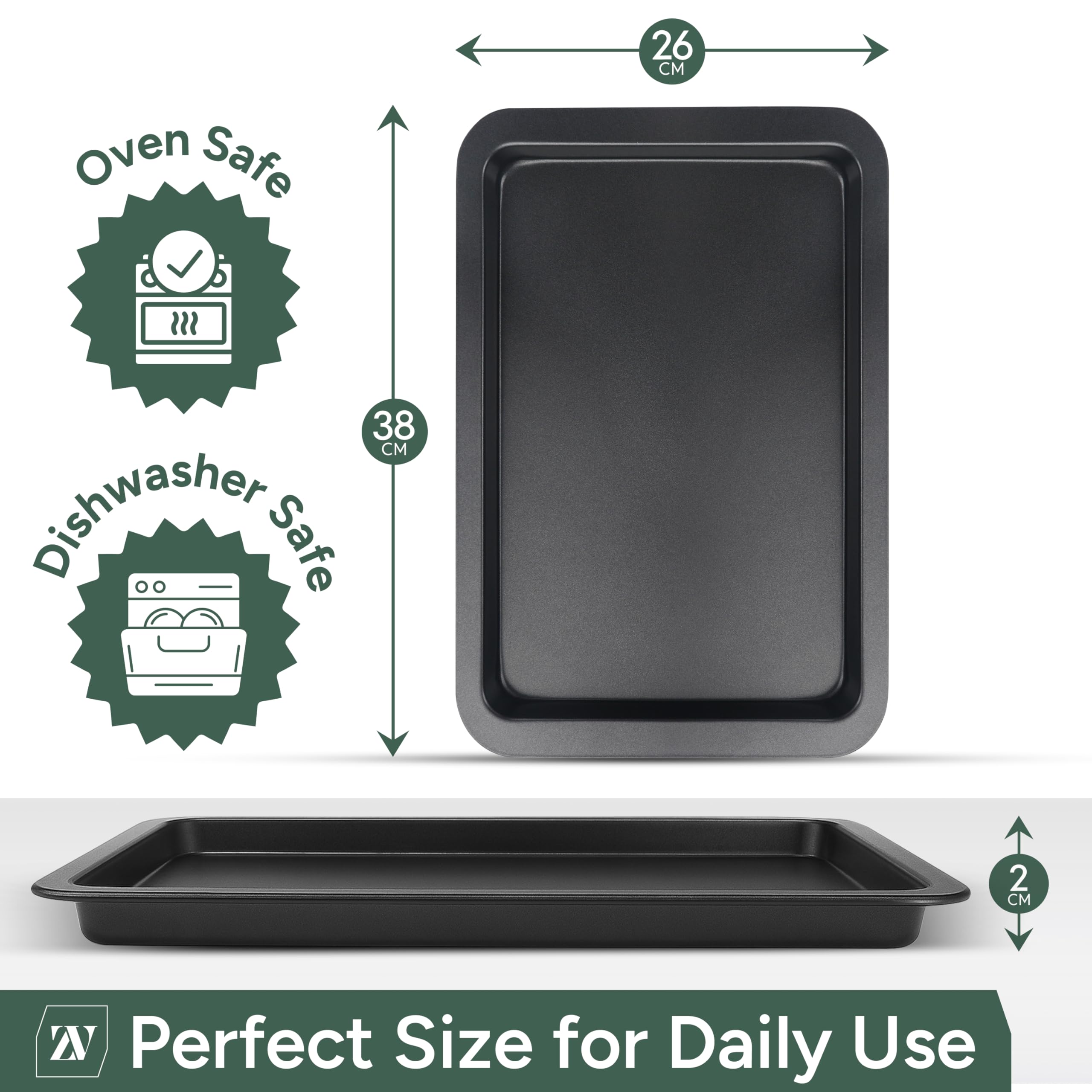Zuvo Non Stick Baking Tray 38 x 26 cm Carbon Steel Oven Tray for Baking Roasting 1 Pack