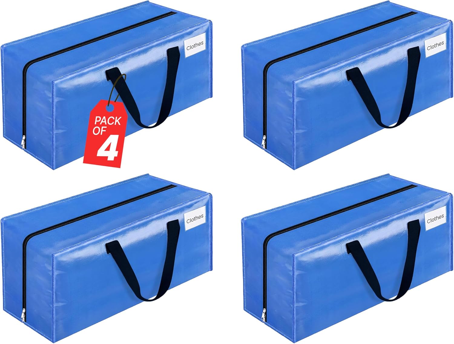 Zuvo Extra Large Moving & Storage Bags 4 Pack Waterproof with Zips 73x36x36