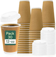 Zuvo Ripple Coffee Cups 12oz 30-Pack with Lids, Brown