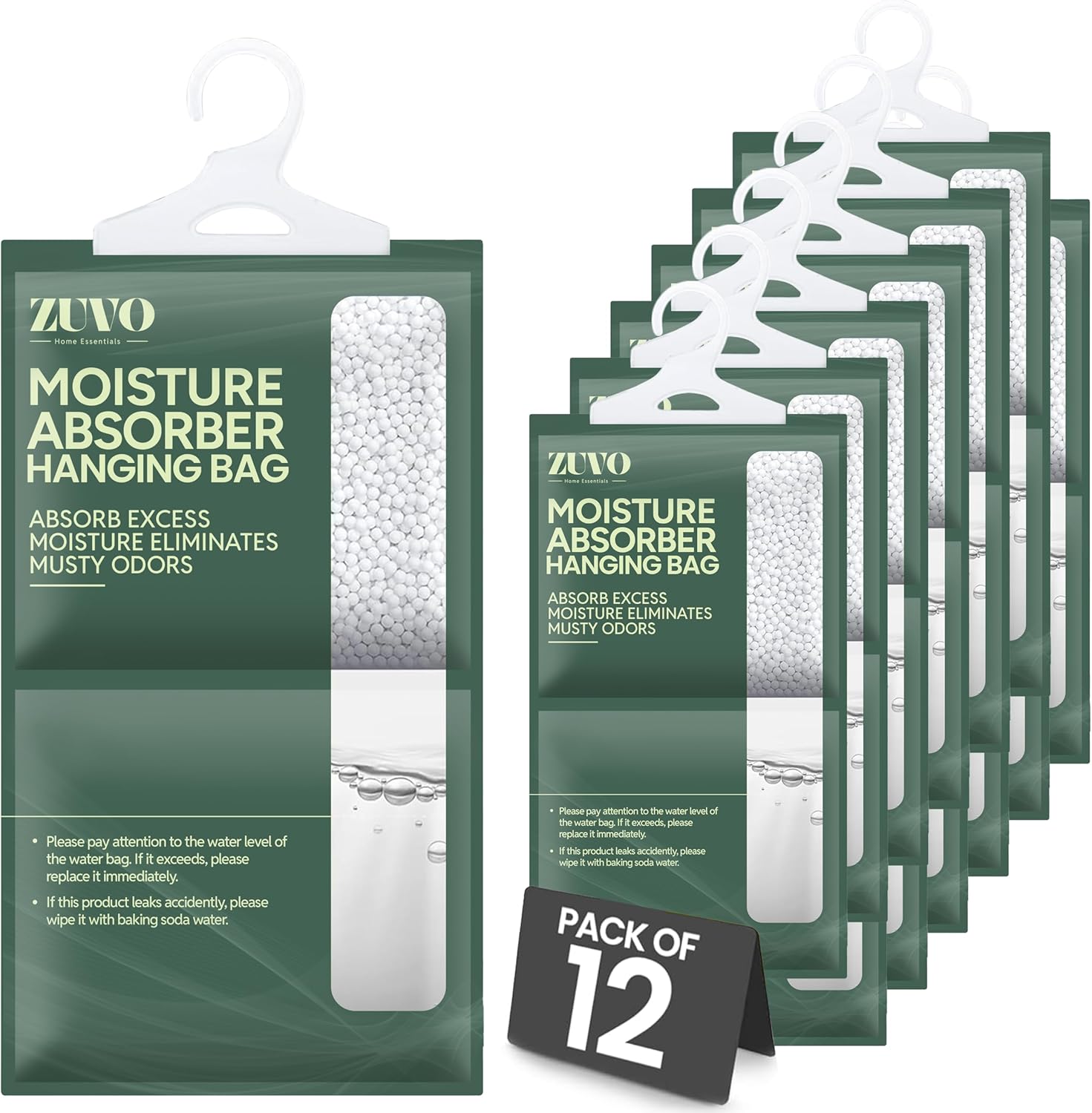 Zuvo Wardrobe Dehumidifier Hanging Bags 12 Pack Moisture Absorber