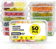 Zuvo Plastic Food Containers 1000ml 50 Pack Microwave & Freezer Safe