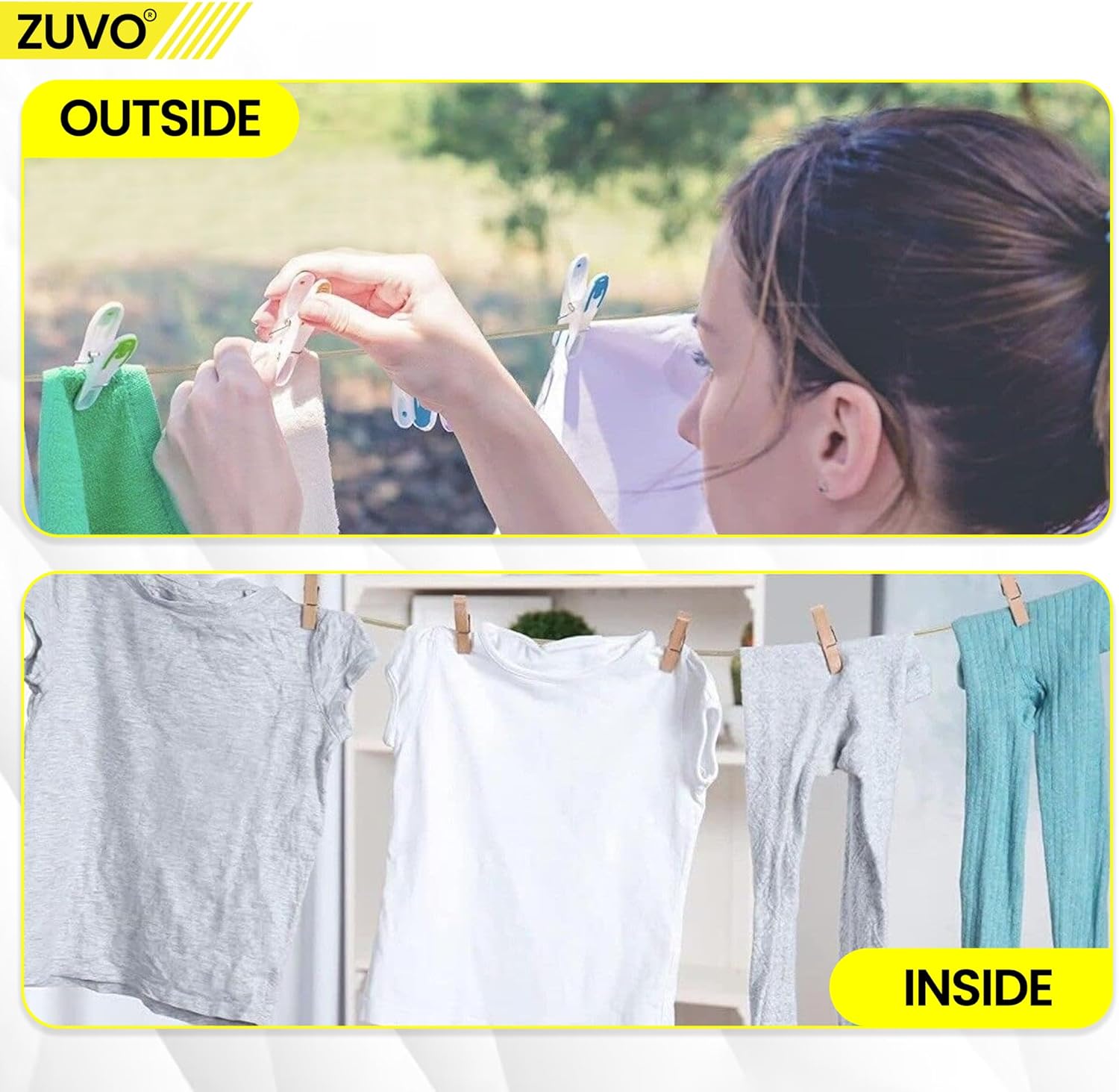 50M Outdoor Retractable Washing Line - Durable Polyester Washing Line Rope for Laundry - Garden Clothes Lines for Outside with Nylon Rope - Premium Quality by Zuvo