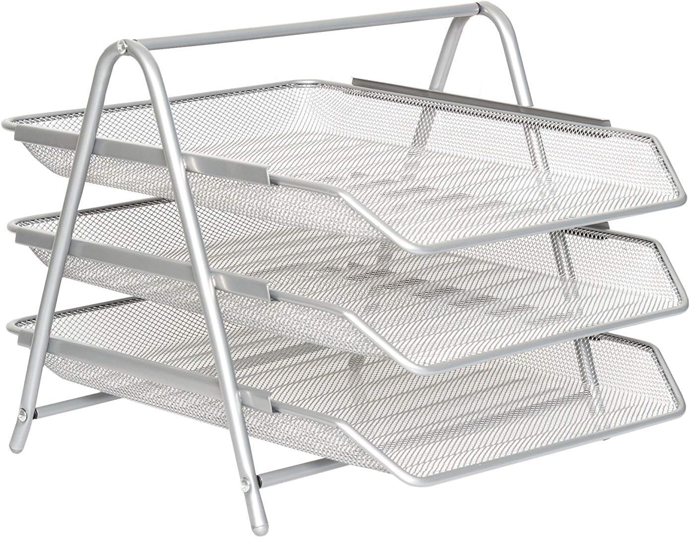 Zuvo Mesh Desk Organiser 3 Tier Silver Letter Tray for Office Storage