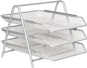 Zuvo Mesh Desk Organiser 3 Tier Silver Letter Tray for Office Storage
