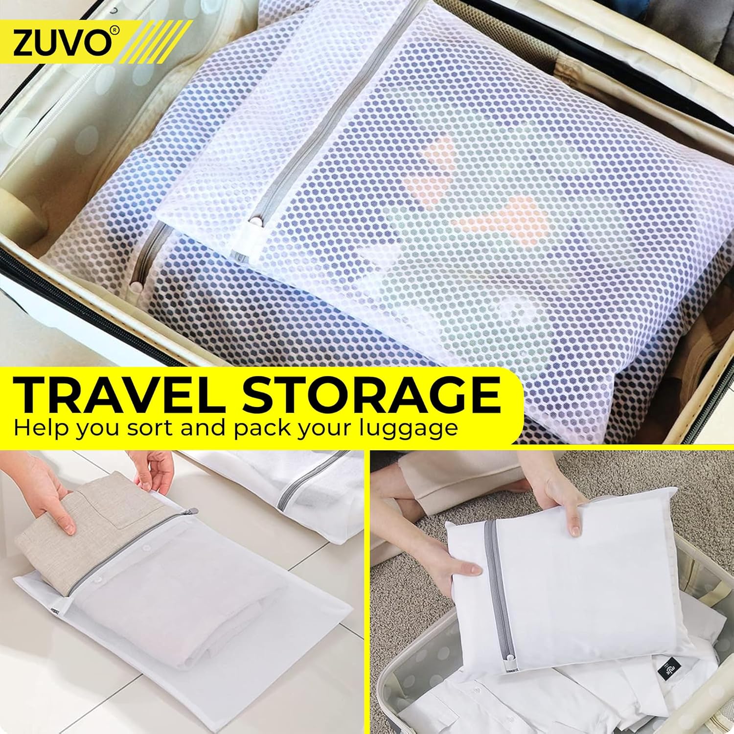 Zuvo Mesh Laundry Bags for Washing Machine with Zips Pack of 4
