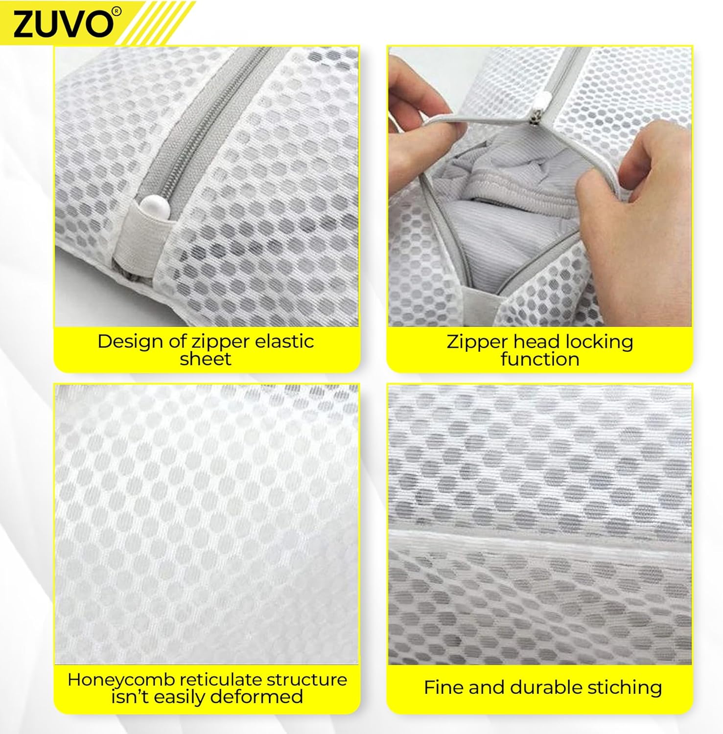 Zuvo Mesh Laundry Bags for Washing Machine with Zips Pack of 4