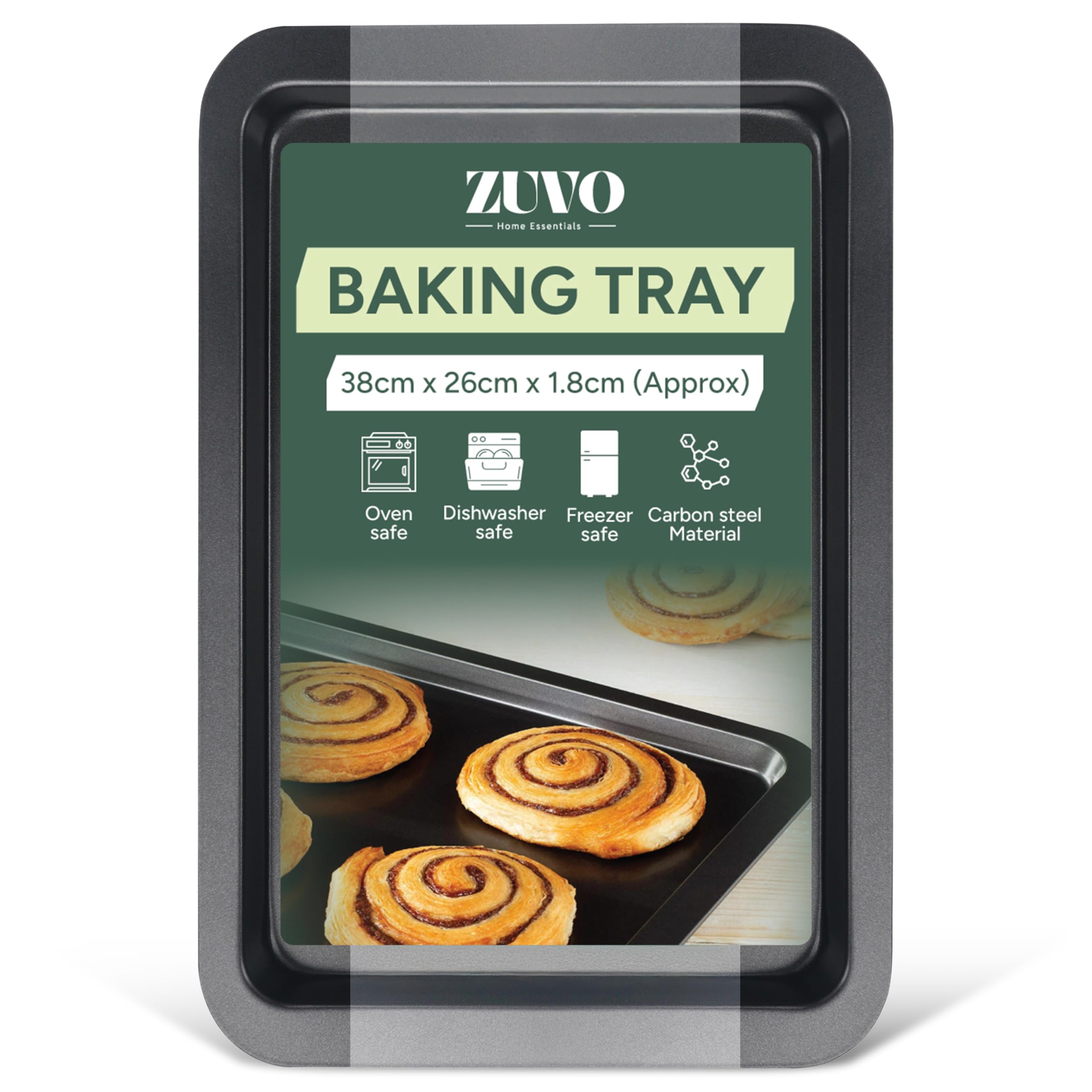 Zuvo Non Stick Baking Tray 38 x 26 cm Carbon Steel Oven Tray for Baking Roasting 1 Pack