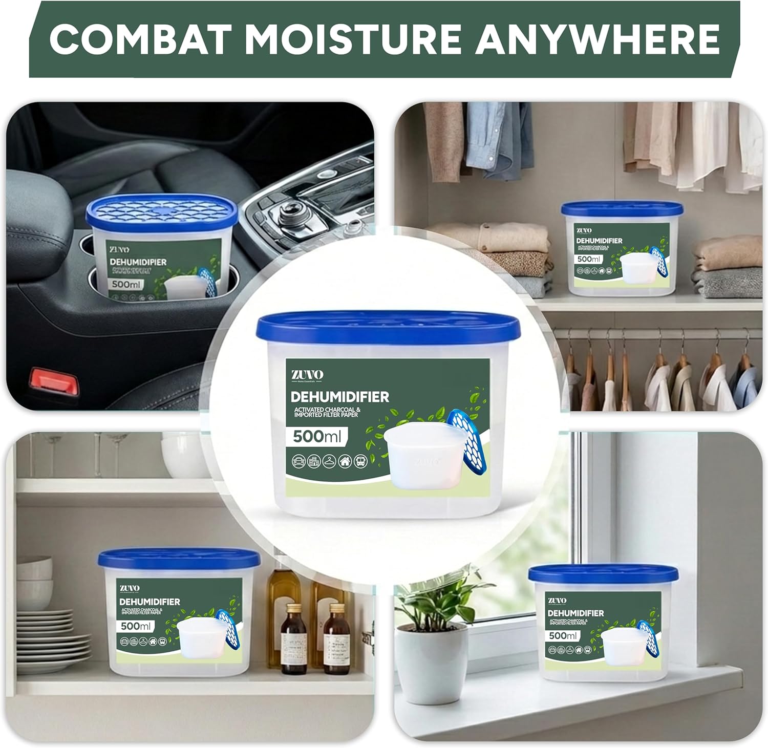 Zuvo Dehumidifier 500ml 10 Pack Disposable Moisture Absorber Damp Trap
