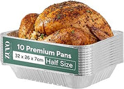 Zuvo | 10 x Large Foil Aluminium Trays 32x26x7cm | Heavy-Duty Oven & BBQ Pans