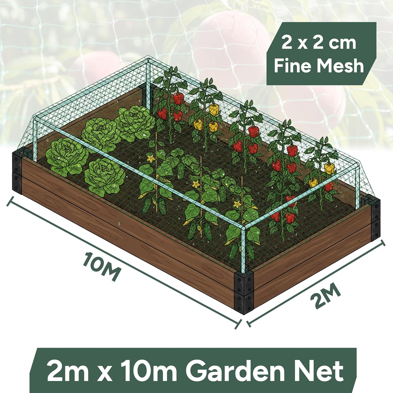 Zuvo Garden Netting 2m x 10m Green Mesh for Plants Birds and Pigeon Protection