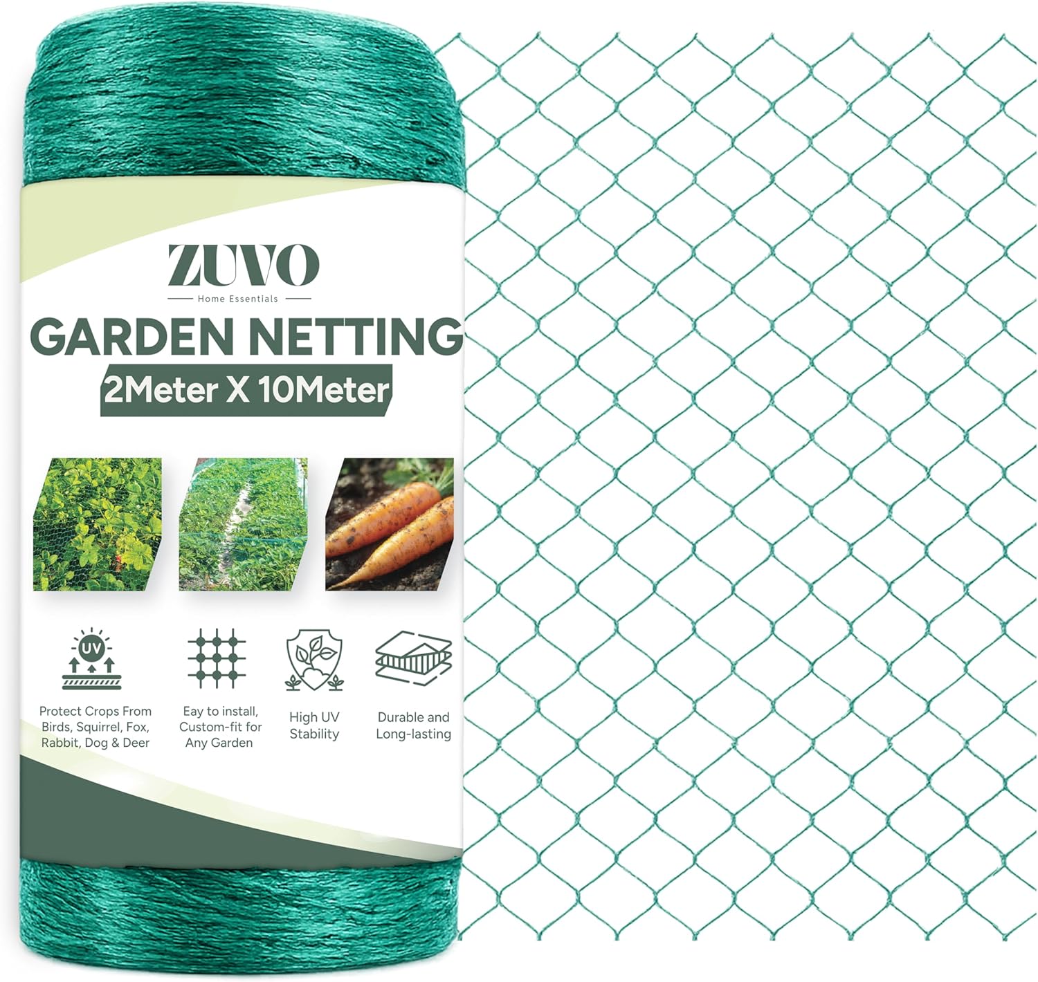 Zuvo Garden Netting 2m x 10m Green Mesh for Plants Birds and Pigeon Protection