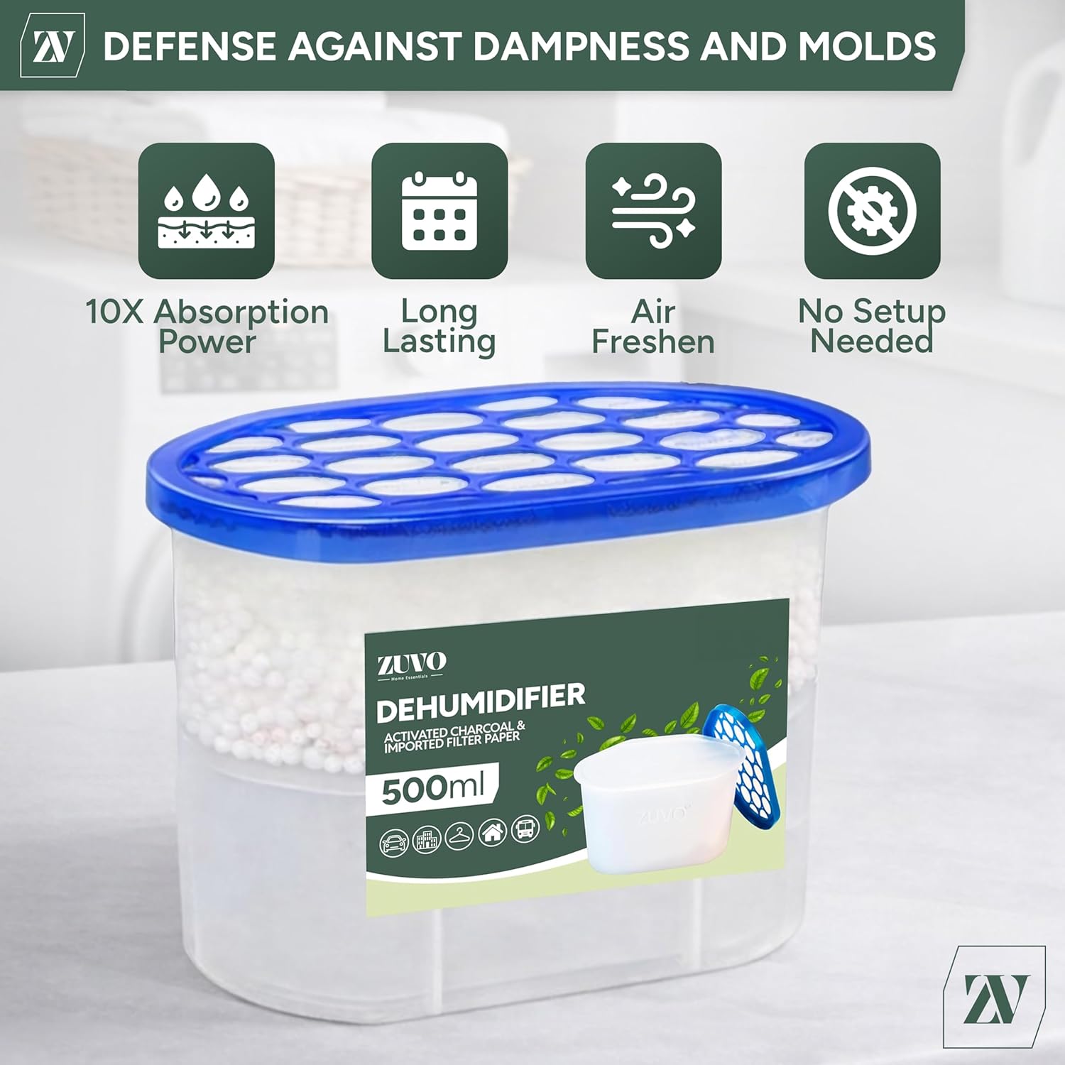 Zuvo Dehumidifier 500ml 20 Pack Disposable Moisture Absorber Damp Trap