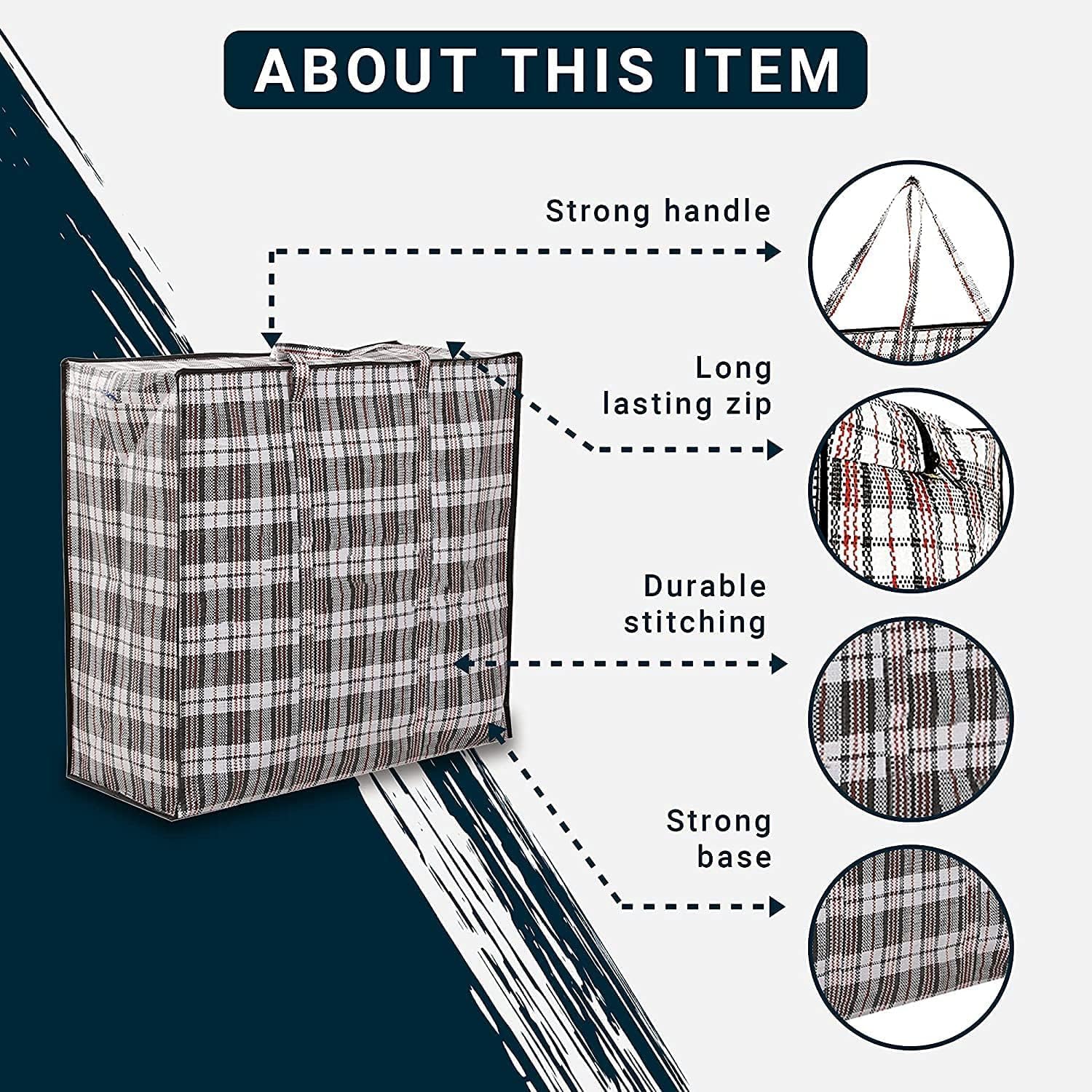 Zuvo Large Laundry Bags with Zip 10 Pack Waterproof Reusable Storage 60x50x25