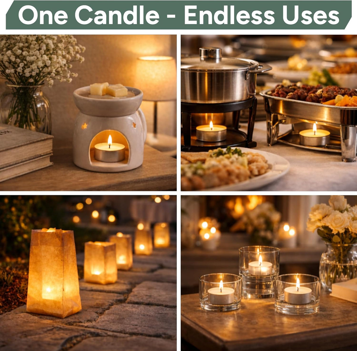Zuvo Tea Light Candles 8 Hour Burn – 50 Pack Long-Lasting Unscented Tealights